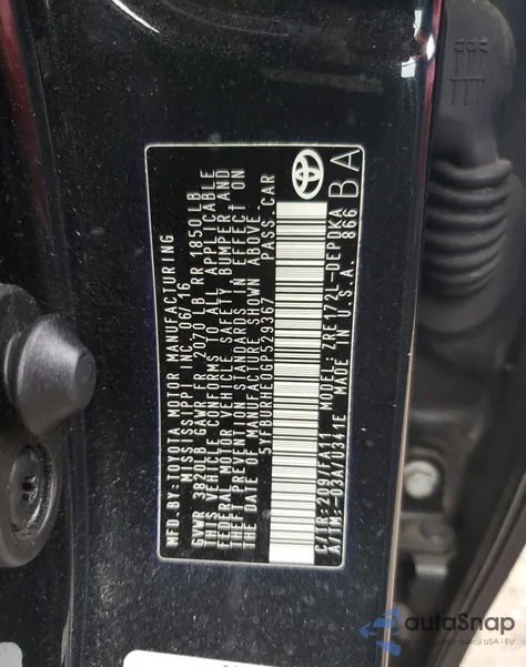 2016 Toyota Corolla L из США, поврежденный, VIN 5YFBURHE0GP529367